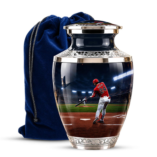 Baseball Player Cremation Urn for Ashes - Red Jersey Baseball Memorial Urn