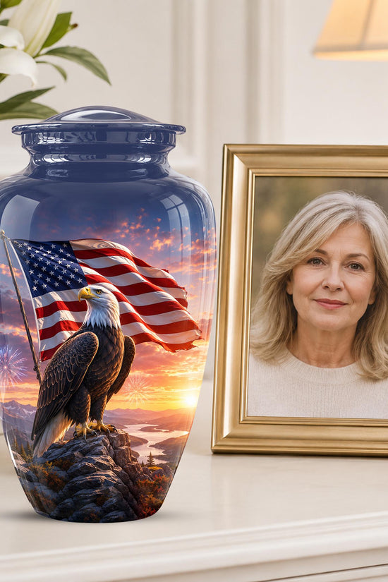 American Flag Eagle Cremation Urn for Ashes - Bald Eagle Patriotic Memorial Urn