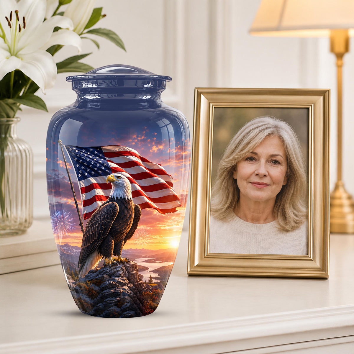 American Flag Eagle Cremation Urn for Ashes - Bald Eagle Patriotic Memorial Urn