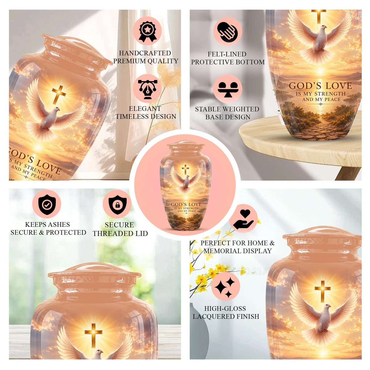 Personalized Christian Cremation Urn, Cross Dove Memorial Urn - Religious Sympathy Keepsake