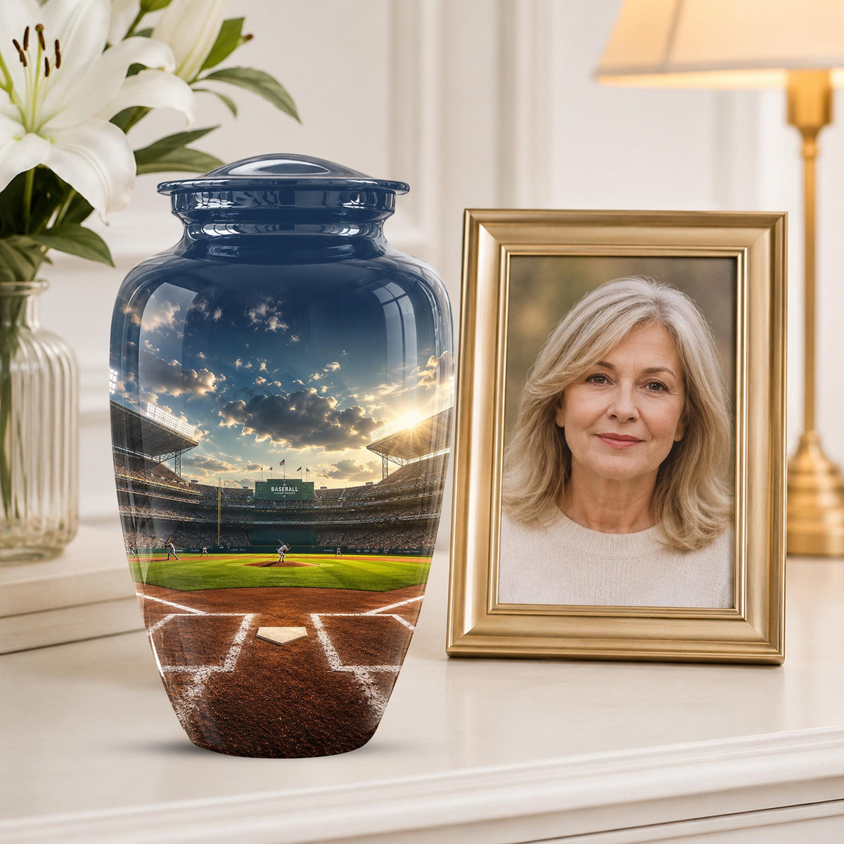 Baseball Stadium Cremation Urn for Ashes - Baseball Field Memorial Urn