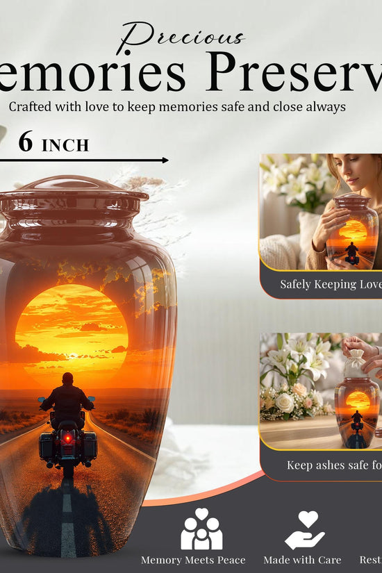 Motorcycle Cremation Urn ? Sunset Ride Memorial Tribute for Adults