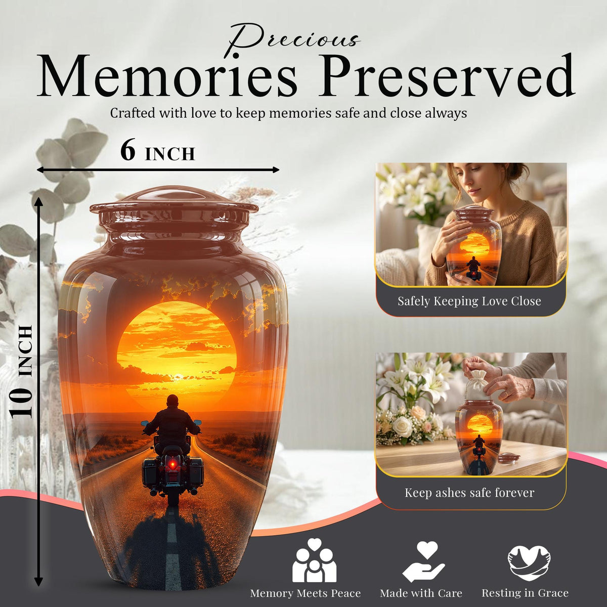 Motorcycle Cremation Urn ? Sunset Ride Memorial Tribute for Adults