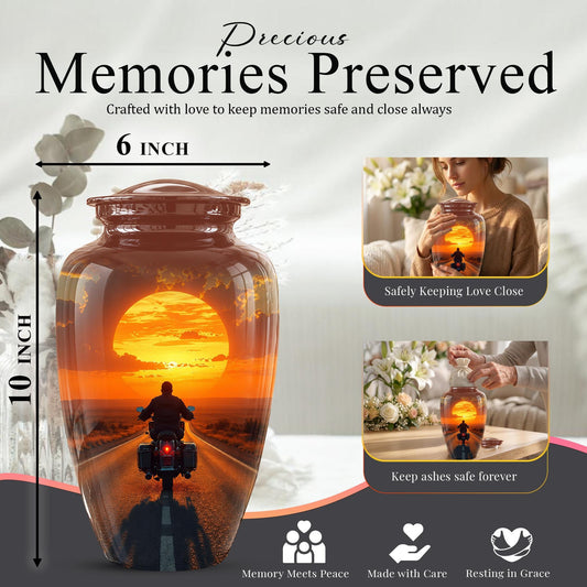 Motorcycle Cremation Urn ? Sunset Ride Memorial Tribute for Adults