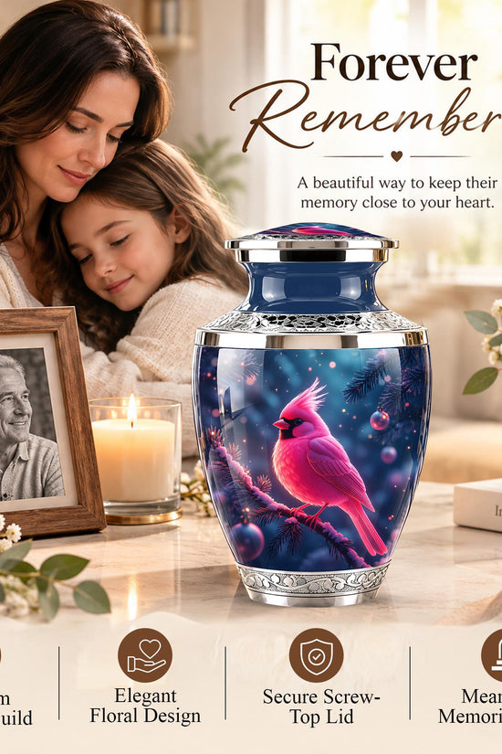 Personalized Cardinal Cremation Urn, Winter Bird Memorial Ashes Urn, Christmas Remembrance Tribute