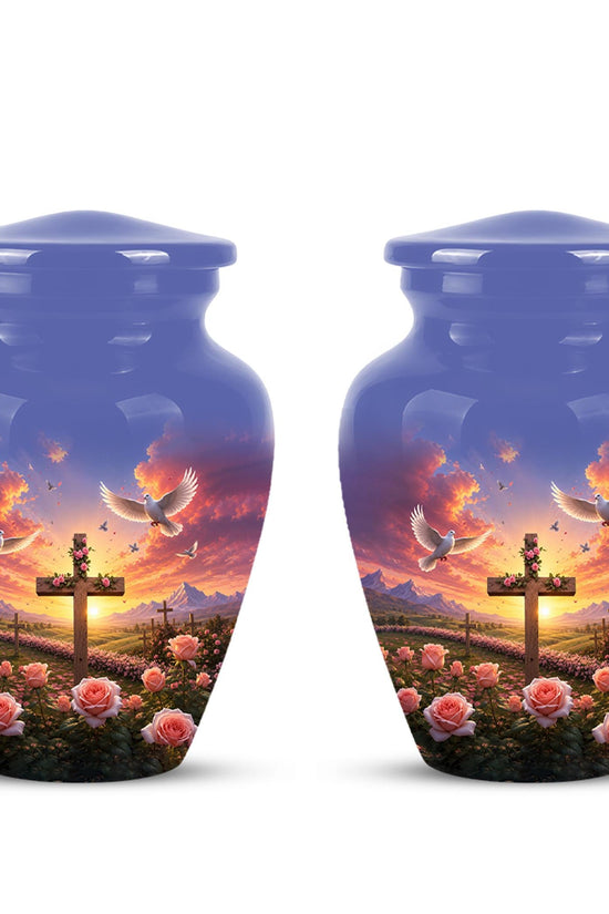 Faith Memorial Ashes Keepsake - Cross Dove Sunset Art