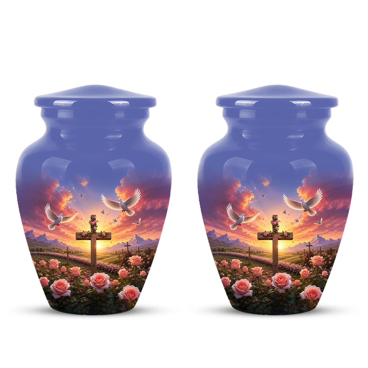 Faith Memorial Ashes Keepsake - Cross Dove Sunset Art