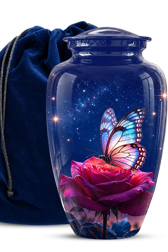 Butterfly and Rose Cremation Urn for Ashes - Pink Floral Memorial Urn