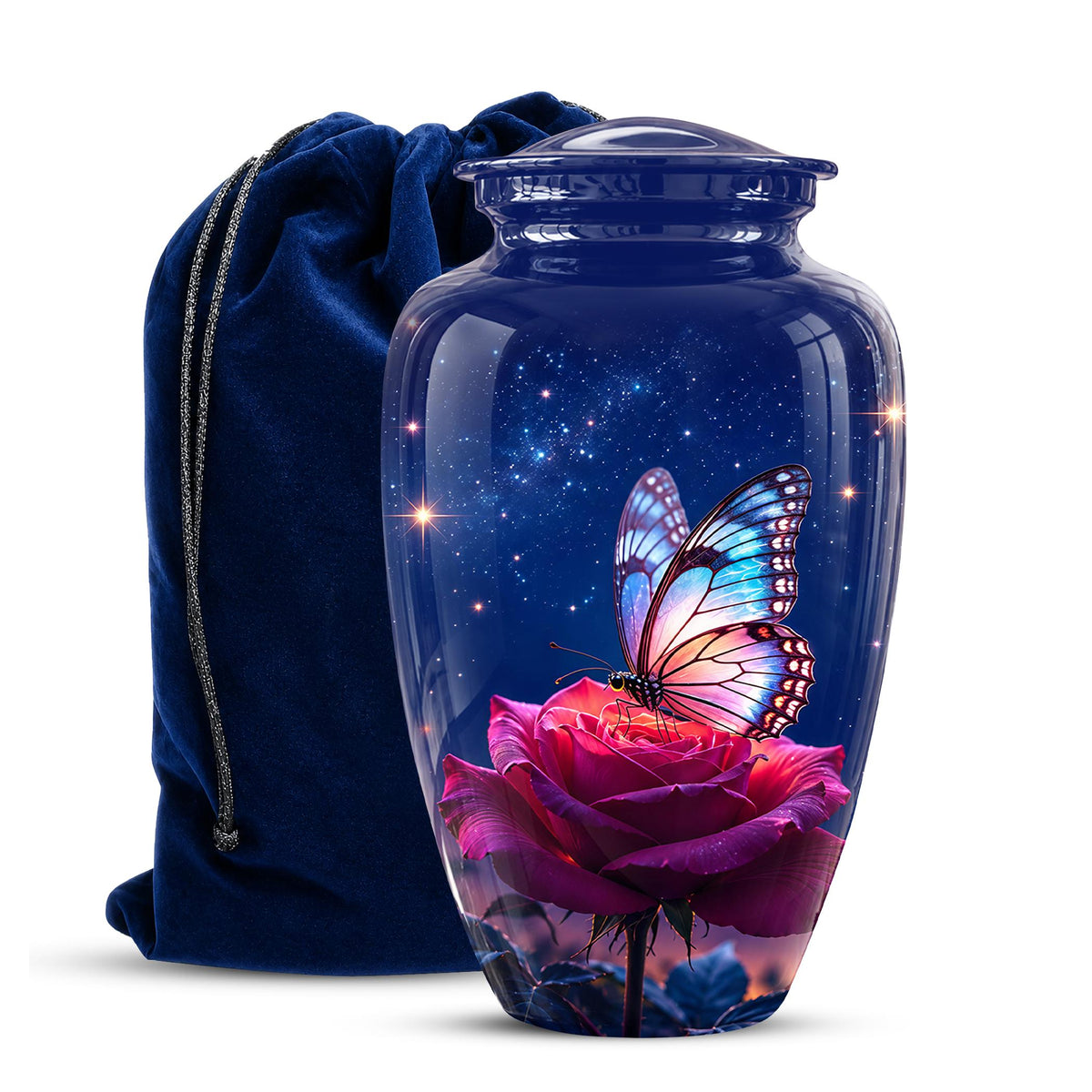 Butterfly and Rose Cremation Urn for Ashes - Pink Floral Memorial Urn