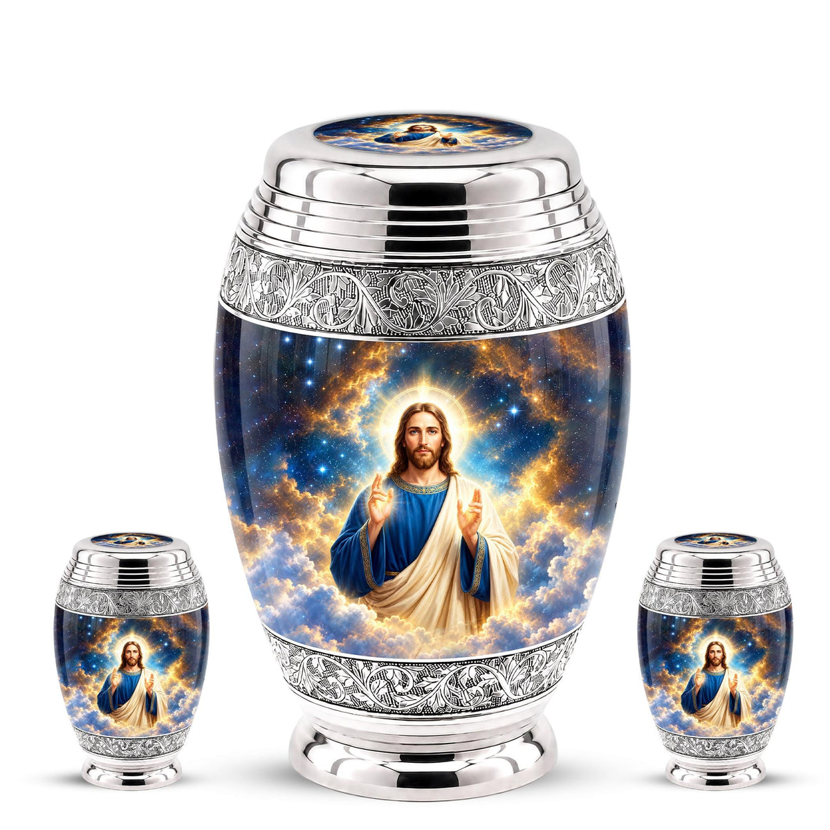 Personalized Jesus Cremation Urn - Celestial Christian Memorial Ashes Urn (200 Cubic)