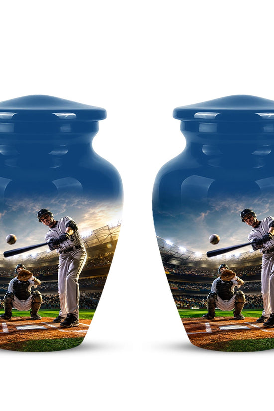 Baseball Cremation Urn for Ashes - Baseball Batter and Catcher Memorial Urn