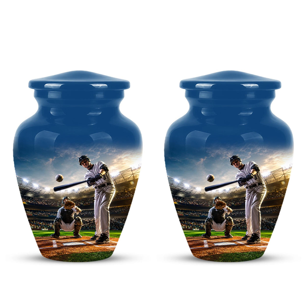 Baseball Cremation Urn for Ashes - Baseball Batter and Catcher Memorial Urn
