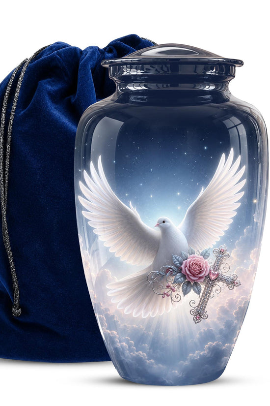Personalized Dove Cremation Urn for Ashes, White Dove Memorial Urn, Pink Rose Religious Tribute Urn - Heavenly Peace Memorial