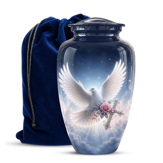 Personalized Dove Cremation Urn for Ashes, White Dove Memorial Urn, Pink Rose Religious Tribute Urn - Heavenly Peace Memorial