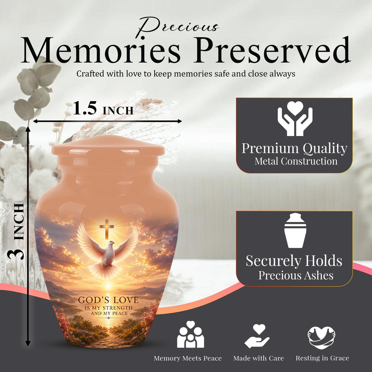 Personalized Christian Cremation Urn, Cross Dove Memorial Urn - Religious Sympathy Keepsake