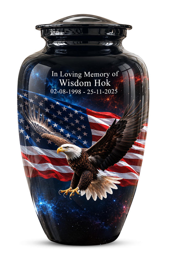American Flag Eagle Cremation Urn for Ashes - Patriotic Bald Eagle Memorial Urn