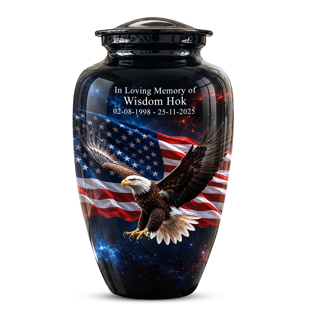 American Flag Eagle Cremation Urn for Ashes - Patriotic Bald Eagle Memorial Urn