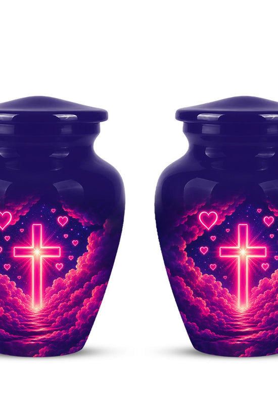Christian Cremation Urn, Glowing Cross Memorial, Adult Ashes Urn, Religious Funeral Keepsake
