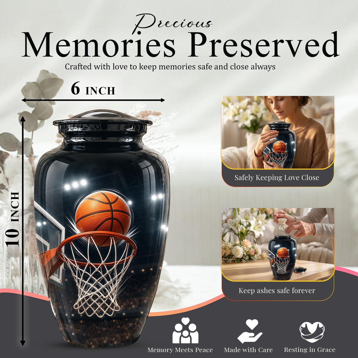 Basketball Cremation Urn, Sports Memorial Tribute, Adult Keepsake Urn