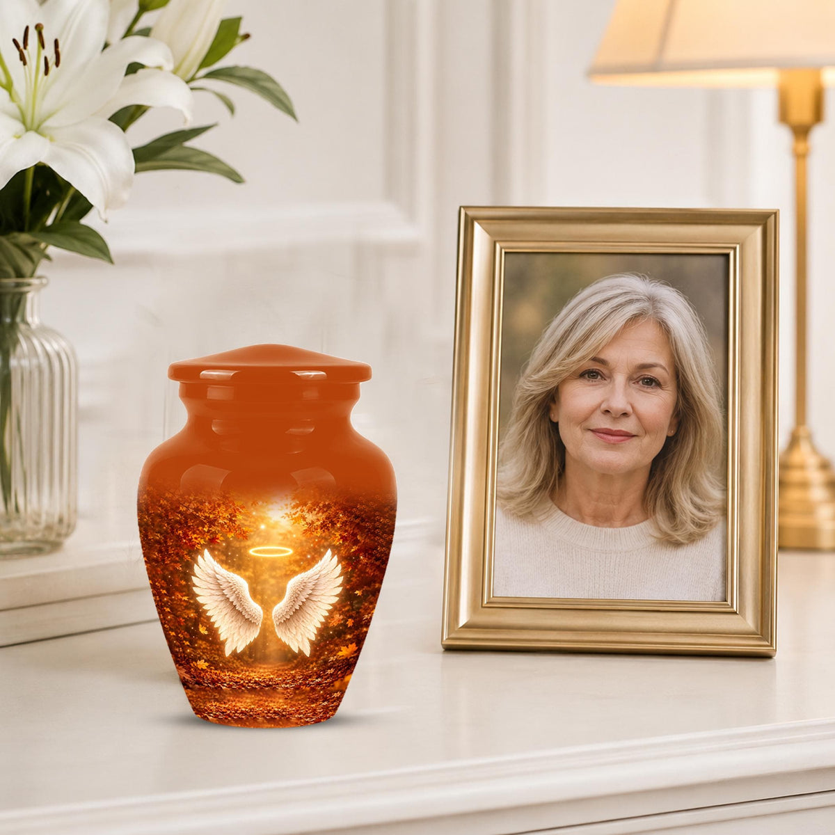 Personalized Angel Wings Cremation Urn - Autumn Heaven Keepsake Ashes Memorial