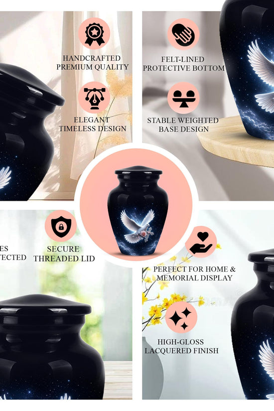 Cremation Urn for Human Ashes | Flying White Dove Memorial Urn - Personalized Adult Urns