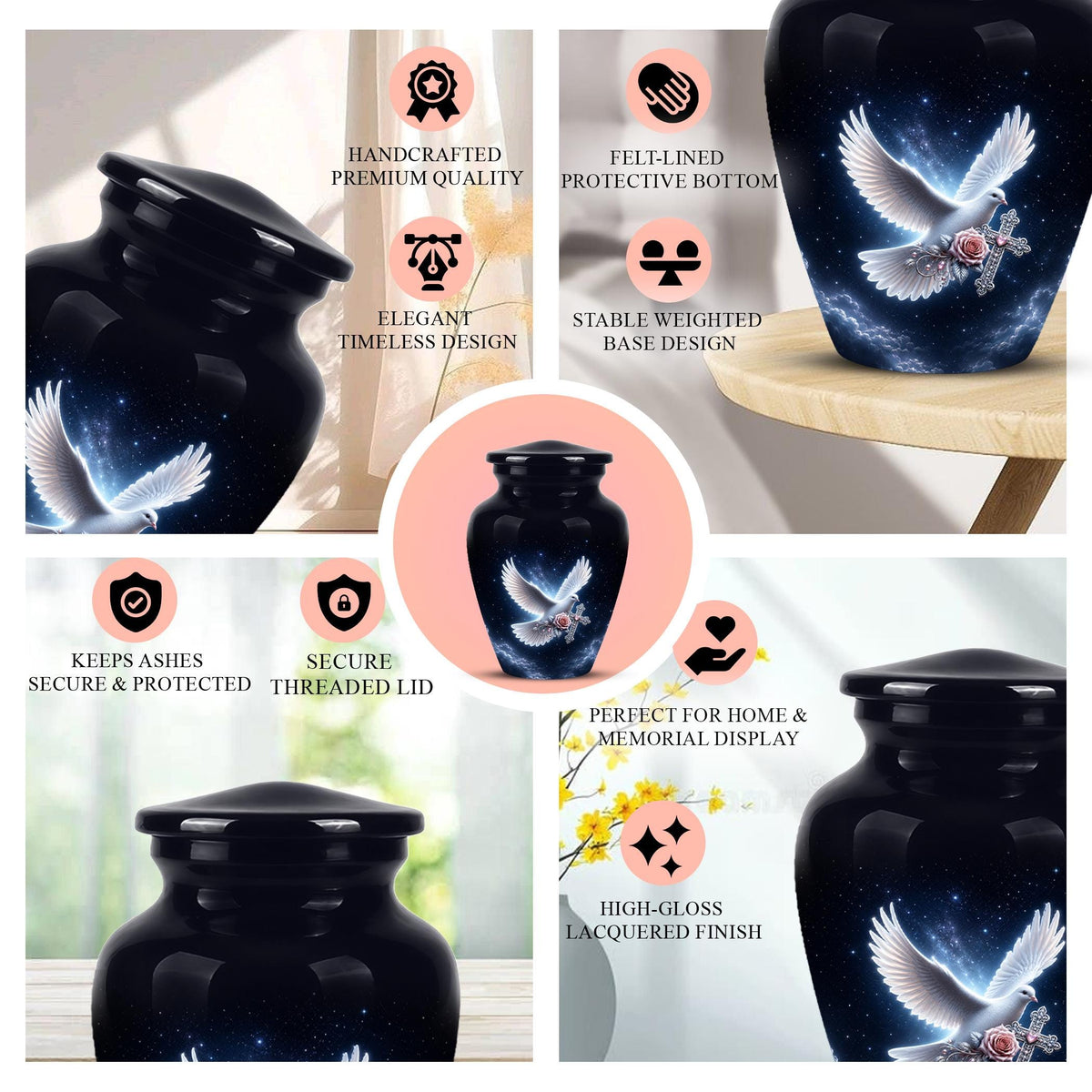 Cremation Urn for Human Ashes | Flying White Dove Memorial Urn - Personalized Adult Urns