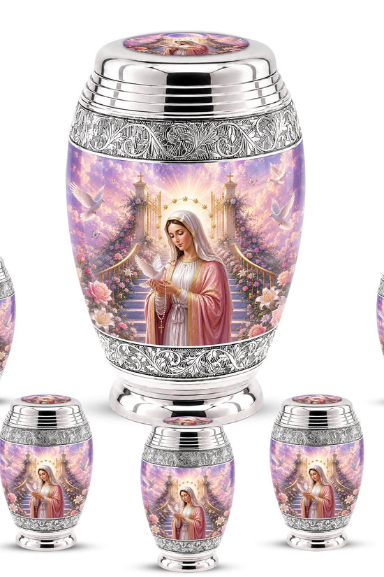 Personalized Mother Mary Cremation Urn, Catholic Memorial Ashes, Religious Funeral Urn