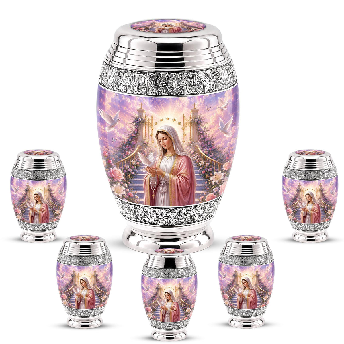 Personalized Mother Mary Cremation Urn, Catholic Memorial Ashes, Religious Funeral Urn