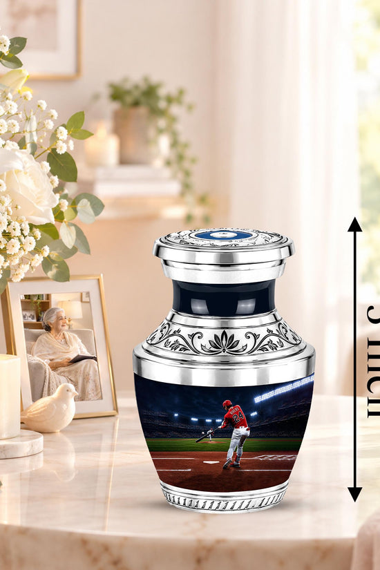 Baseball Player Cremation Urn for Ashes - Red Jersey Baseball Memorial Urn