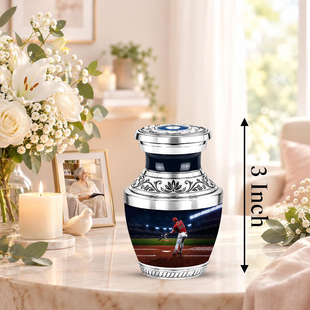 Baseball Player Cremation Urn for Ashes - Red Jersey Baseball Memorial Urn