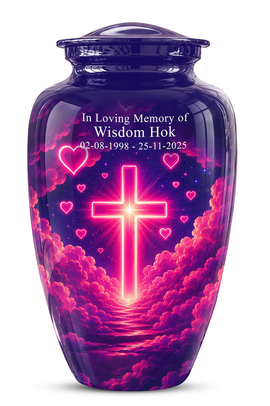 Christian Cremation Urn, Glowing Cross Memorial, Adult Ashes Urn, Religious Funeral Keepsake