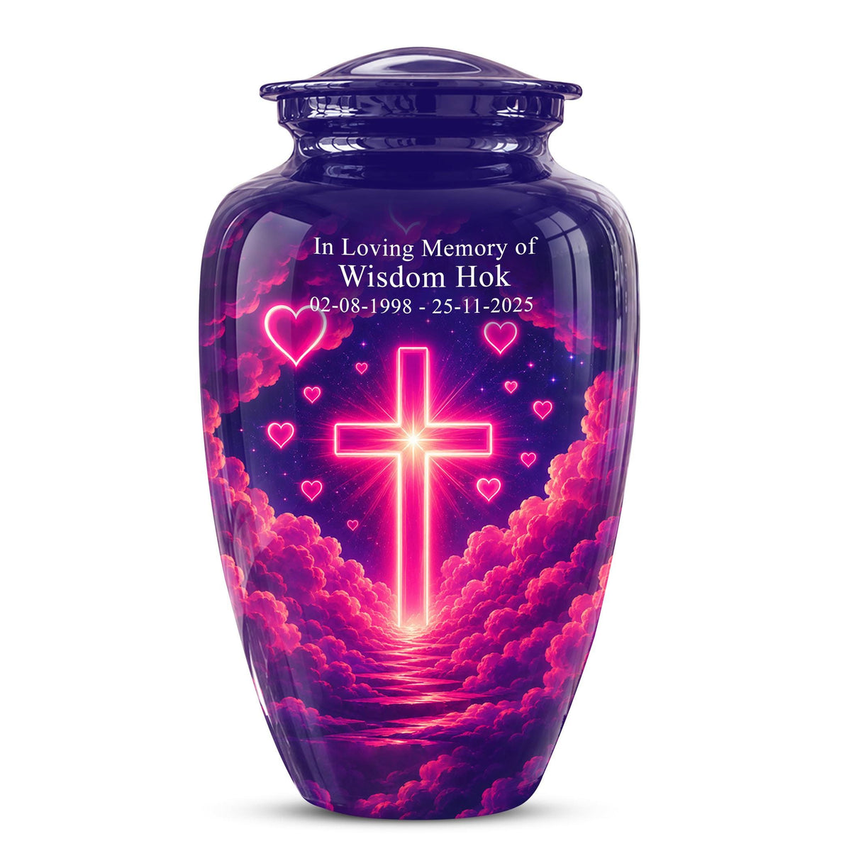 Christian Cremation Urn, Glowing Cross Memorial, Adult Ashes Urn, Religious Funeral Keepsake