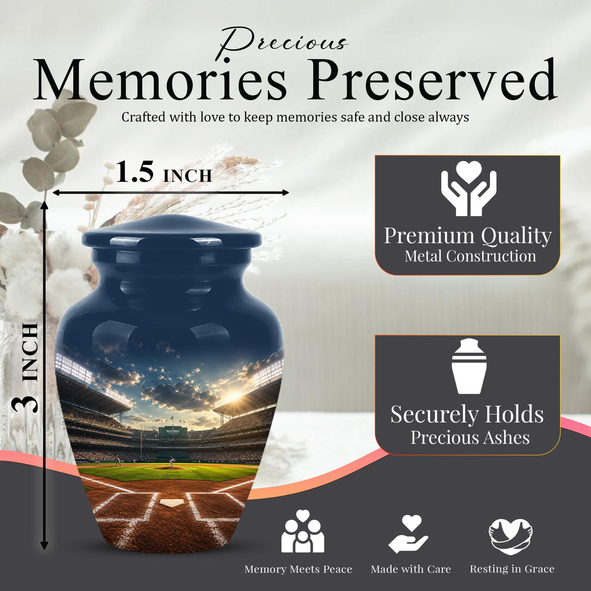Baseball Stadium Cremation Urn for Ashes - Baseball Field Memorial Urn