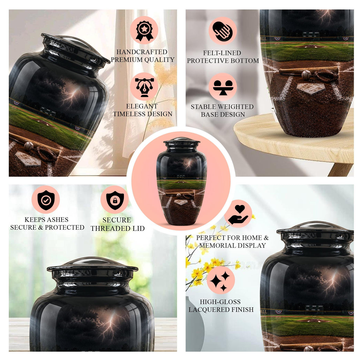 Personalized Baseball Cremation Urn - Adult Memorial Keepsake Urn