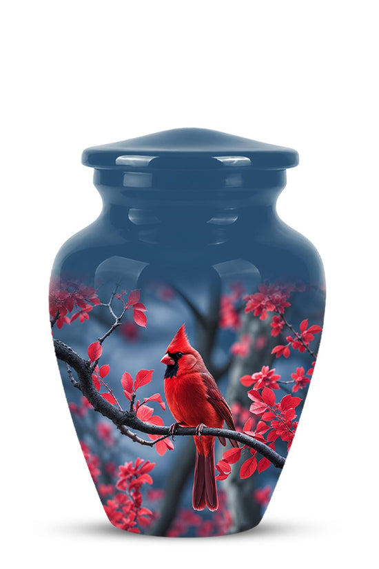 Red Cardinal Cremation Urn, Adult Memorial Keepsake, Vibrant Bird Artwork