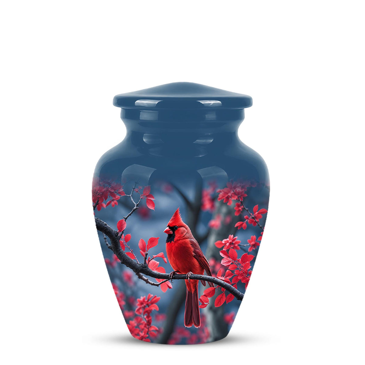 Red Cardinal Cremation Urn, Adult Memorial Keepsake, Vibrant Bird Artwork