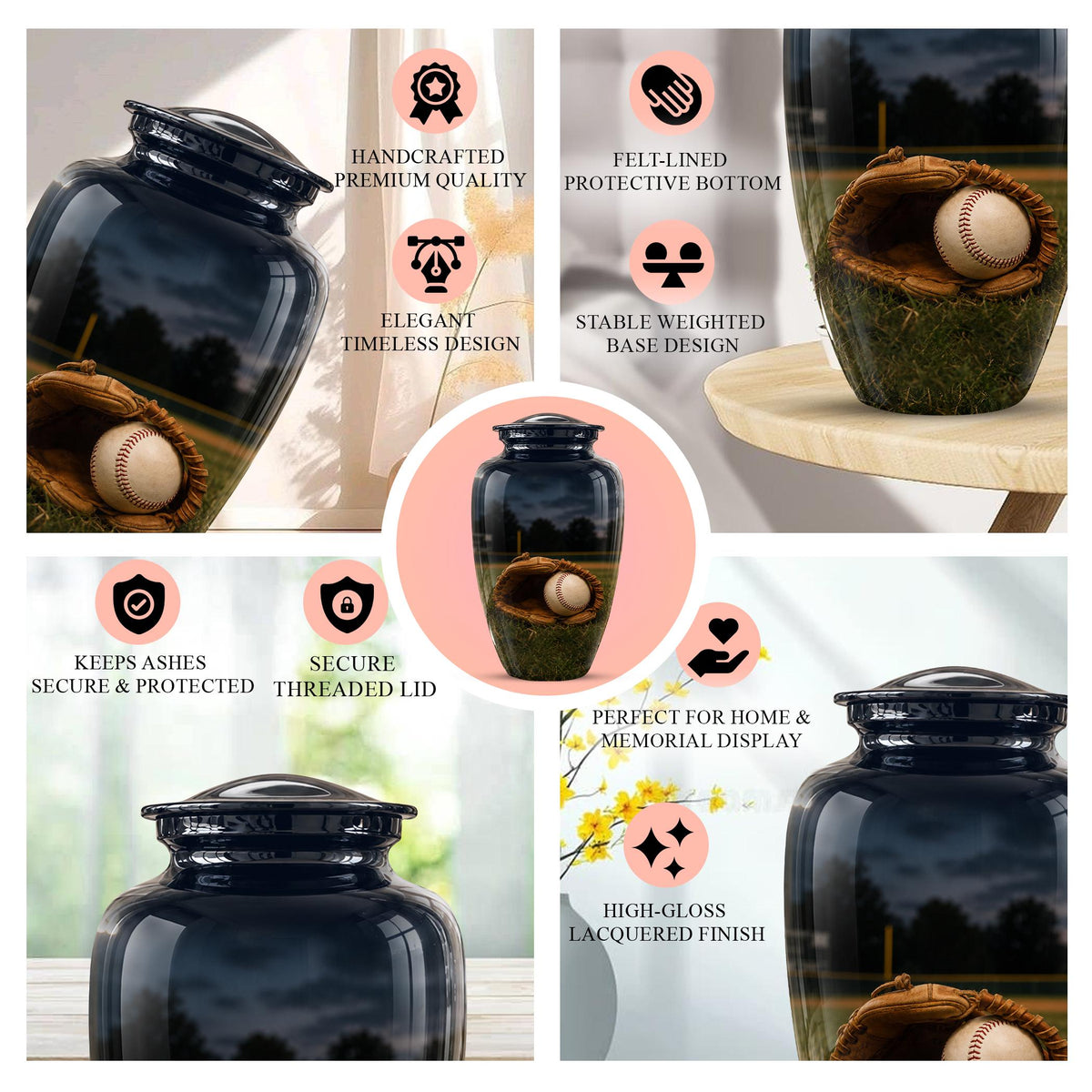 Baseball Cremation Urn for Ashes - Baseball Glove and Ball Memorial Urn