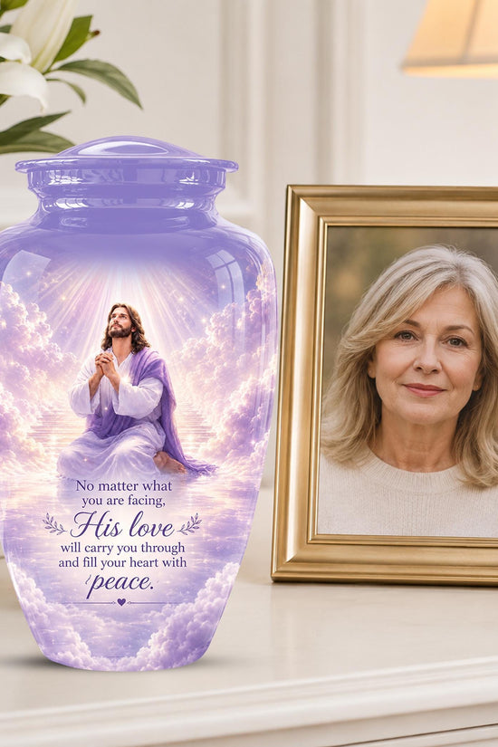 Christian Jesus Urn for Human Ashes, Memorial Keepsake, Religious Funeral Tribute