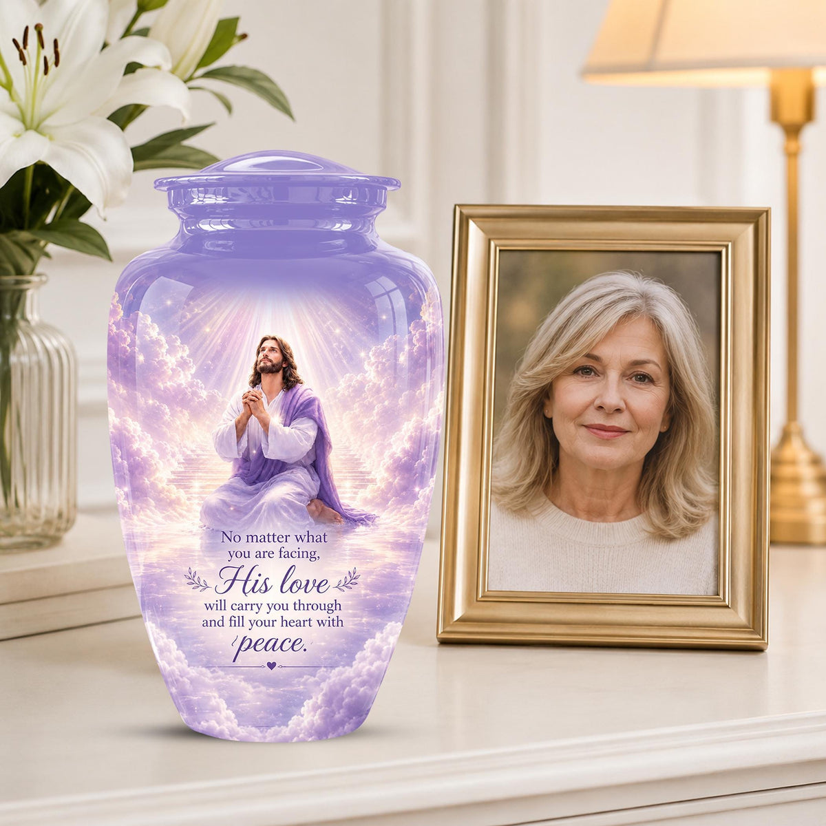 Christian Jesus Urn for Human Ashes, Memorial Keepsake, Religious Funeral Tribute