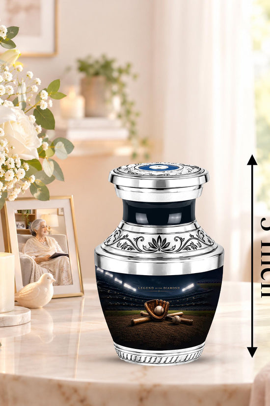 Baseball Glove Cremation Urn for Ashes - Silver Baseball Memorial Urn