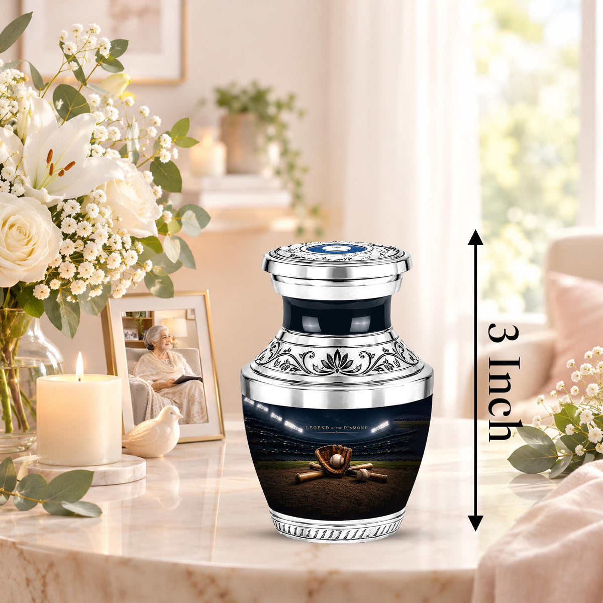 Baseball Glove Cremation Urn for Ashes - Silver Baseball Memorial Urn