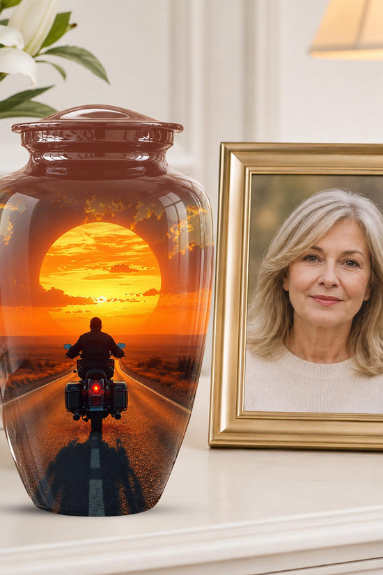 Motorcycle Cremation Urn ? Sunset Ride Memorial Tribute for Adults