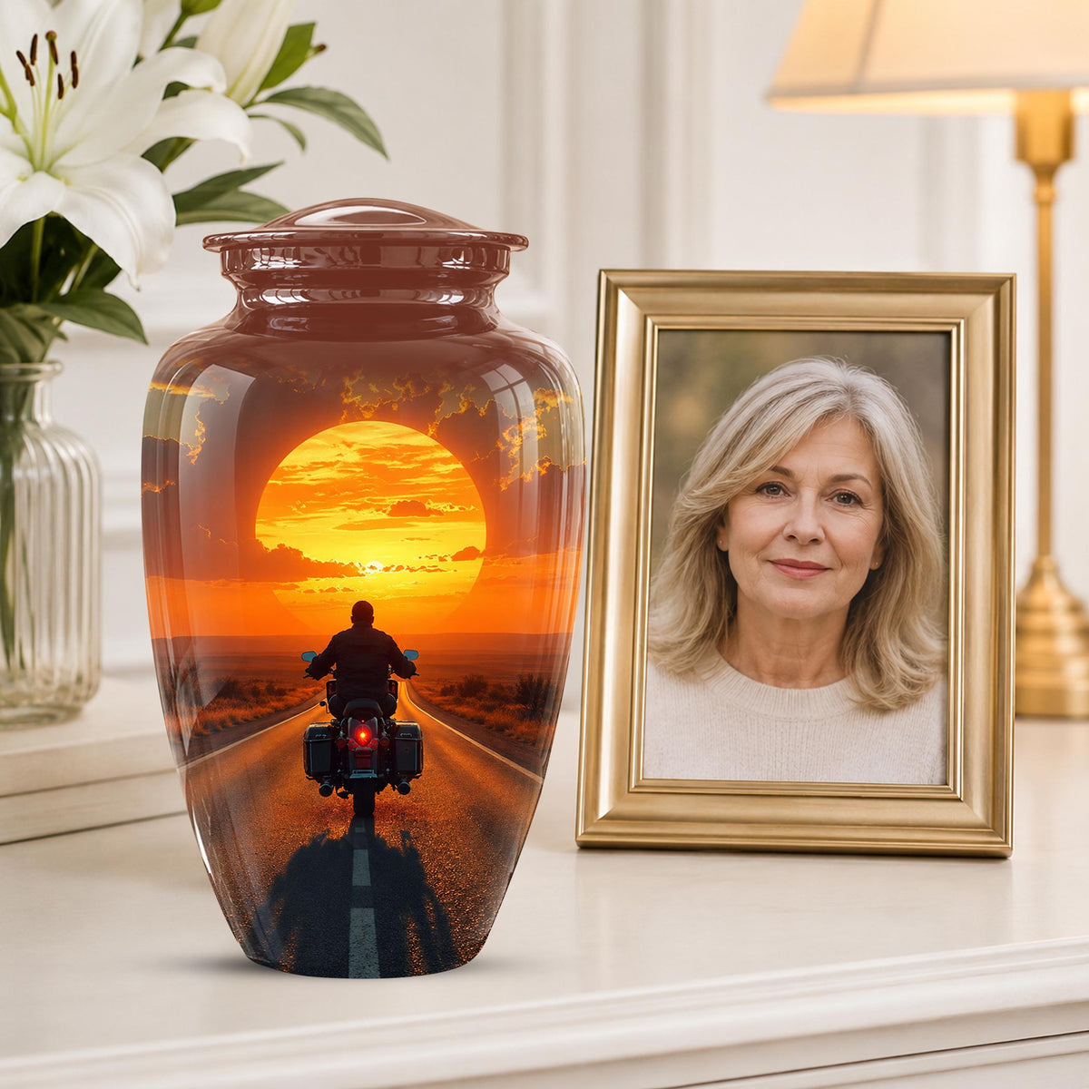 Motorcycle Cremation Urn ? Sunset Ride Memorial Tribute for Adults