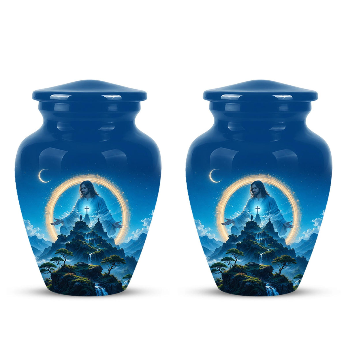 Personalized Jesus Cremation Urn for Ashes, Jesus Christ Mountain Memorial Urn - Christian Religious Tribute Urn, Heavenly Faith Memorial