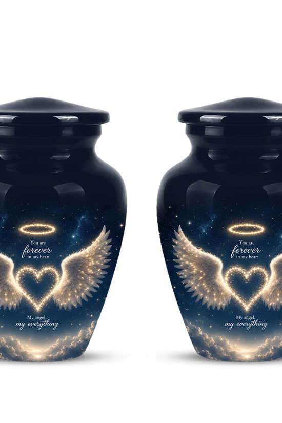 Forever in My Heart Memorial Urn - Personalized Angel Wings Cremation Urn,Custom Remembrance Keepsake