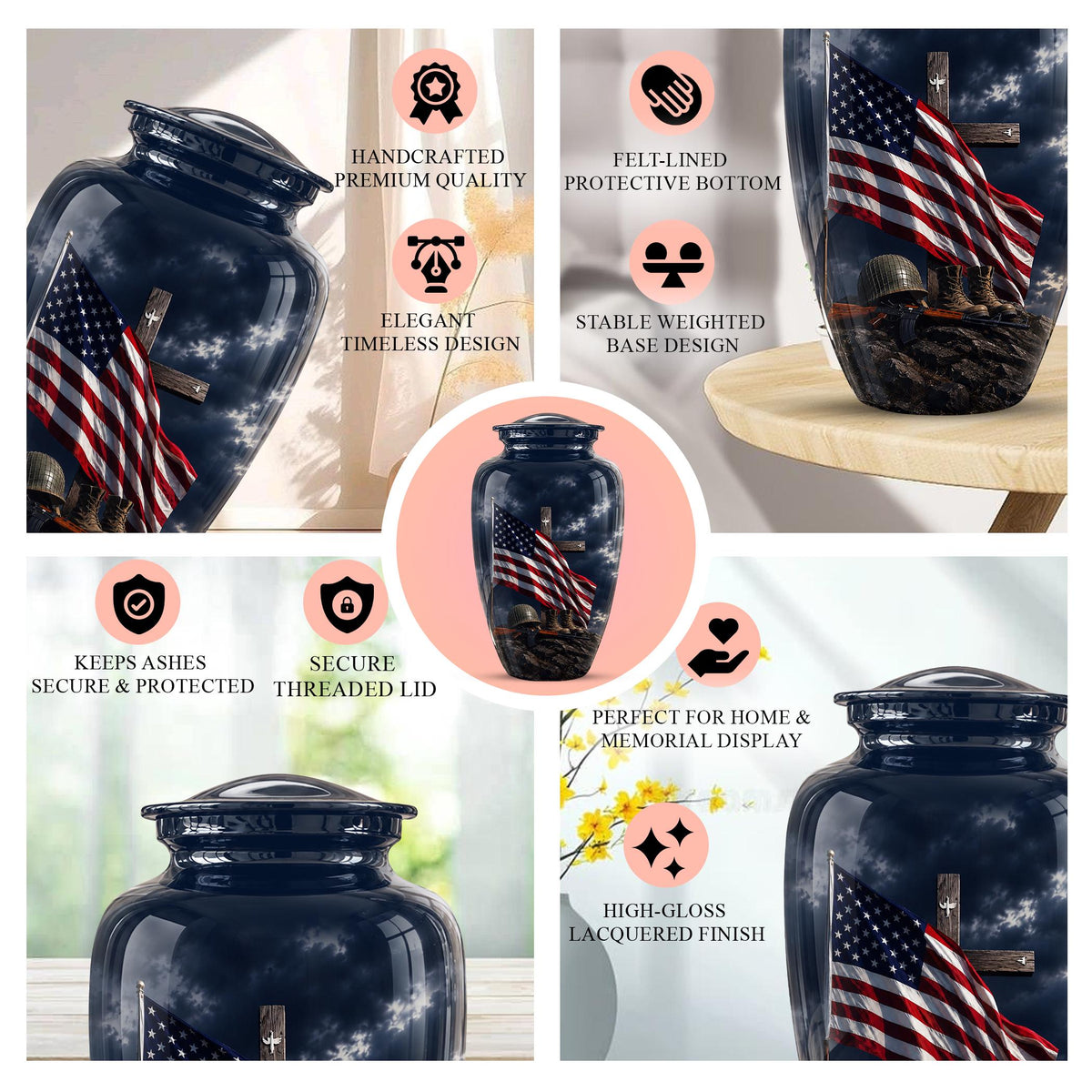 American Flag Military Urn ? Veteran Memorial Cremation Ashes Keepsake