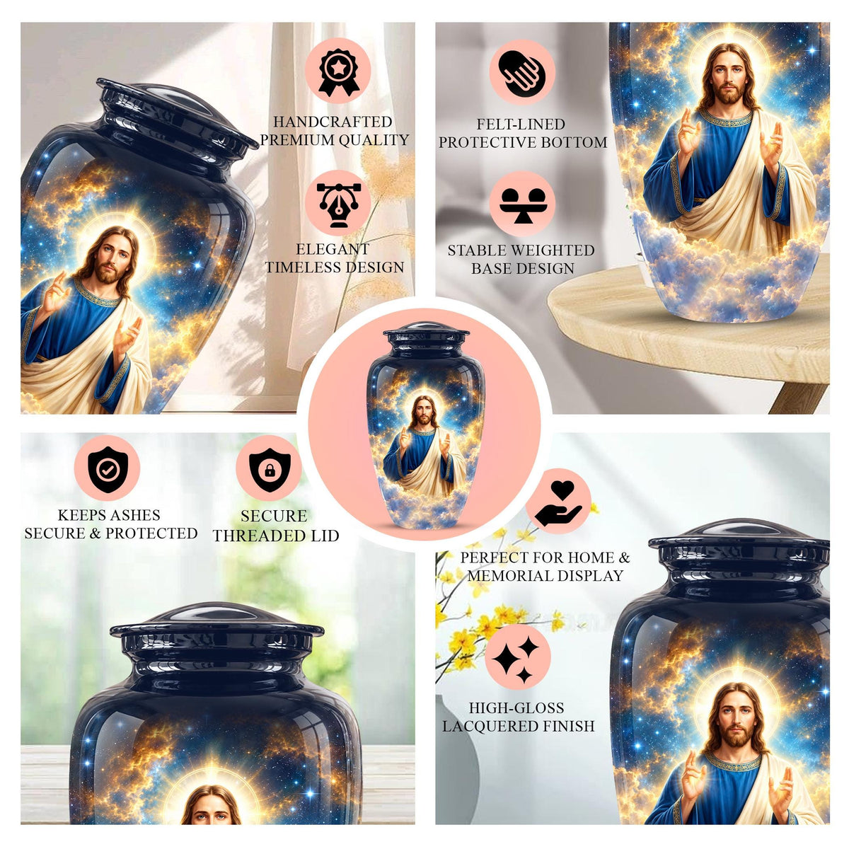 Personalized Jesus Cremation Urn - Christian Memorial Ashes (200 Cubic)