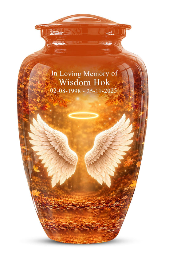 Personalized Angel Wings Cremation Urn - Autumn Heaven Keepsake Ashes Memorial
