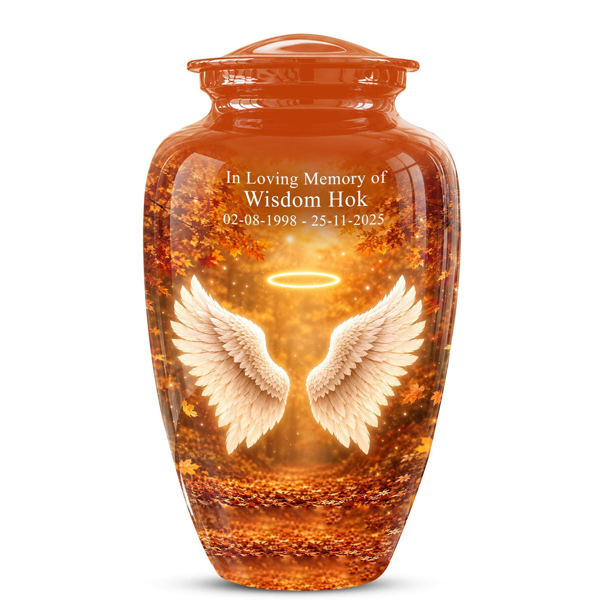 Personalized Angel Wings Cremation Urn - Autumn Heaven Keepsake Ashes Memorial