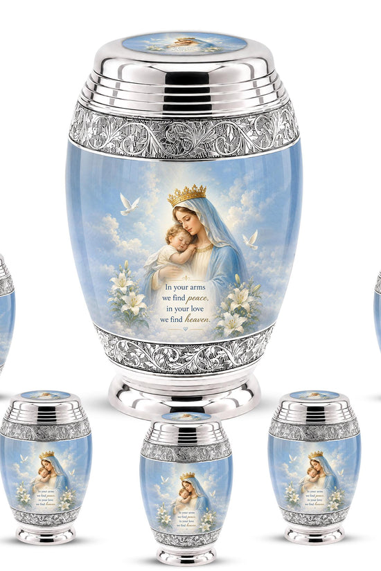Personalized Virgin Mary Cremation Urn for Ashes - Mother and Child Catholic Memorial Urn, Mary and Jesus Religious Tribute